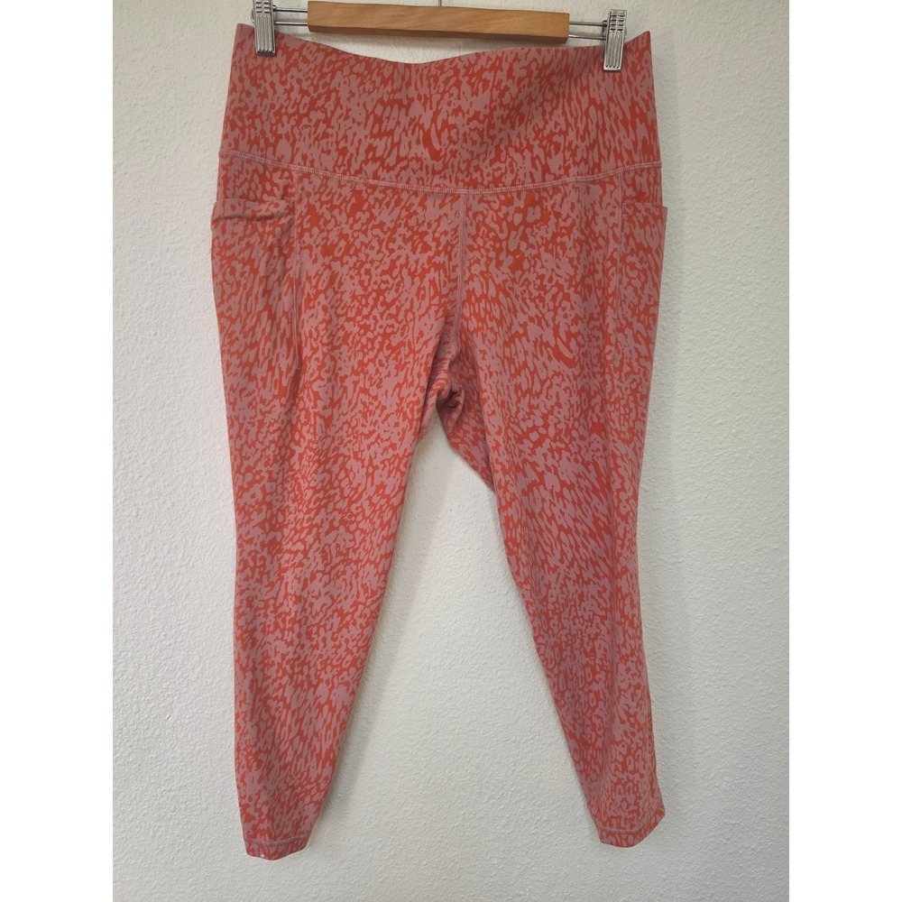 Athleta Salutation Stash Pocket Leggings Orange Pink Animal Print 7/8 Length